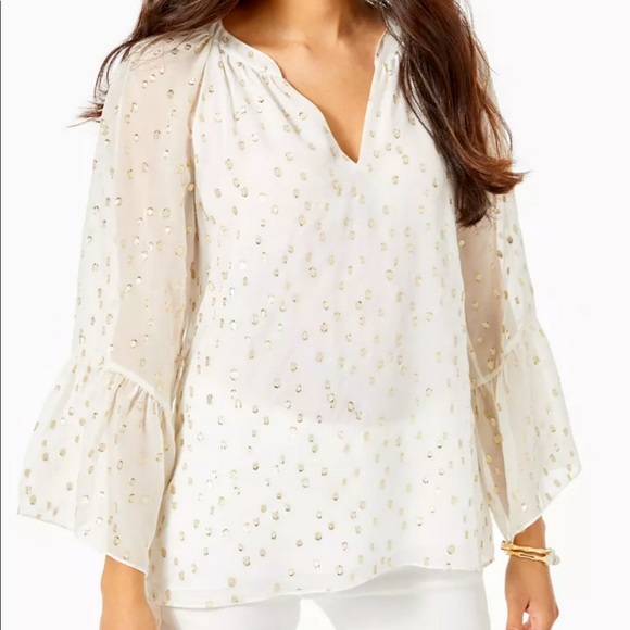 Lilly Pulitzer matilda top coconut /gold clip dot - Picture 1 of 1